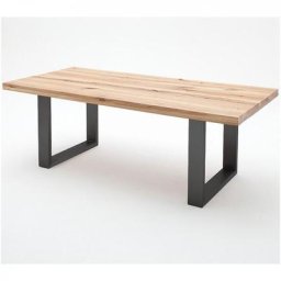 Table repas CAEN 220 X 100 cm plateau chêne sauvage piètement laqué gris anthracite