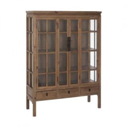Buffet vaisselier DARA 2 portes 3 tiroirs Bois naturel / Verre