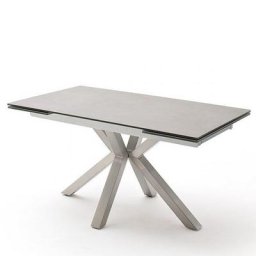 Table extensible NODA 160 x 90 cm plateau céramique gris clair pied acier brossé