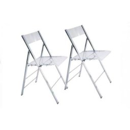 Lot de 2 chaises pliantes SEAL transparentes et chromées