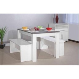 ATLANTIQUE Table repas 4 personnes blanche avec plateau aspect béton