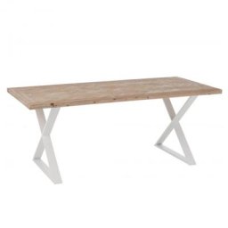 Table à manger MOUNIE Motifs chevron naturel clair / Pieds métal blanc