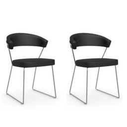 Lot de 2 chaises NEW YORK design italienne en cuir noir