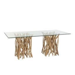 Table à Manger Rectanglulaire SEVA Bois Naturel / Verre