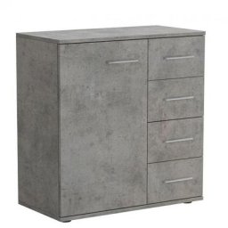 Commode combinée LOFT 4 tiroirs 1 porte gris béton