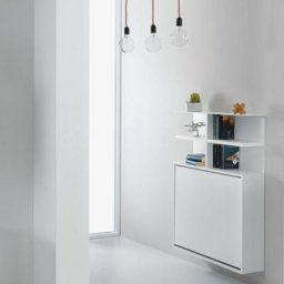 Compo Bureau/Table Extensible TAVOLO 2 avec Bibliothèque mural Blanc Opaque 3 chaises Blanches intégrées