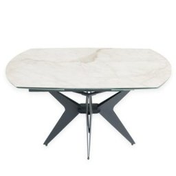Table de repas extensible BLADE 137/205 x 90 cm plateau céramique sur verre, piétement acier noir mat époxy