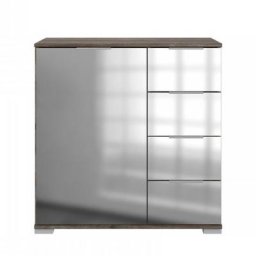 Commode ENSSE 4 tiroirs 1 porte chêne châtaigne et miroir