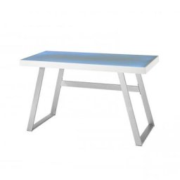 Bureau TODO 2 blanc mat plateau verre avec LED piétement acier brossé