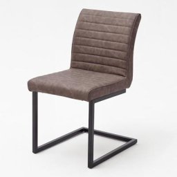 Lot de 4 chaises KERRY tissu marron couture horizontale avec piètement tube carré métal noir mat