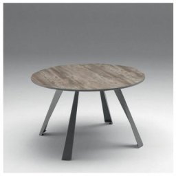 OZZIO CONVIVIO Table Extensible Ronde en Eco-bois Ancien avec piétement en Métal Graphite