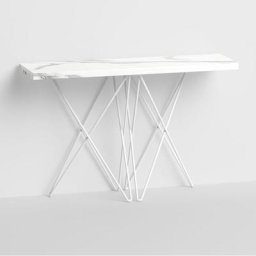 Table console extensible HERMES stratifié marbre blanc acier blanc 115cm