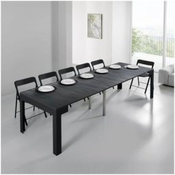 Table console extensible ULISSE acier pieds inox rallonge aluminium coloris noir carbone