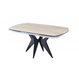Table de repas extensible BOOMERANG 160/228 x 95 cm plateau finition bois pied acier noir