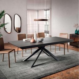 Table 4x4 FISSO en bois chêne sauvage carbone et piétement Métal verni graphite mat