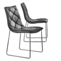 Lot de 2 chaises TOSCANE polyuréthane façon cuir gris titane piétement acier chromé