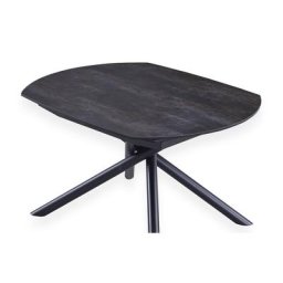 Table de repas extensible MIKADO plateau céramique anthracite collé sur verre trempé, piétement en métal noir mat