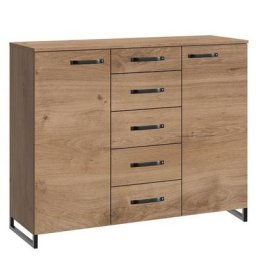 Commode Buffet 5 tiroirs 2 portes style industriel PORTLAND chêne poutre métal L:139