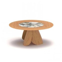 Table VALERIO de structure en Chêne Naturel et Plateau en Céramique Gold