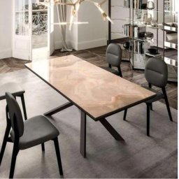 Table extensible Réctangle 4x4 en Marbre et piétement Métal Bronze
