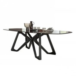 OZZIO PAPILLON Table fixe en verre fumé et piétement en bois