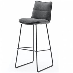 Lot de 2 chaises de bar design HALSOU tissu anthracite et pieds métal laqué noir