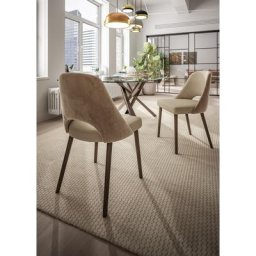 OZZIO DIANE Fauteuil en Velours et Cuir Crème café avec piétement en Métal