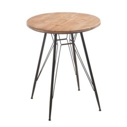 Table bistro TROB en métal noir et bois naturel.