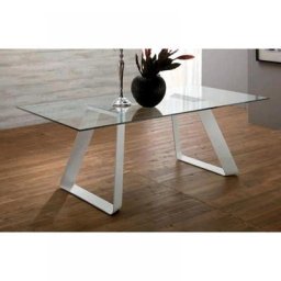 MELODIE II Table repas plateau en verre piétement blanc