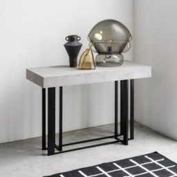 Table console extensible CEMENTO avec plateau en bois sablé