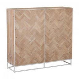 Buffet MOUNIE 2 portes Motifs chevron naturel clair / Pieds métal blanc