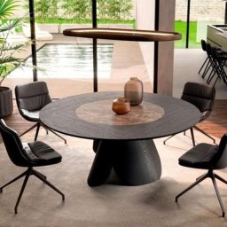 Table VALERIO de structure en Chêne Carbone et Plateau en Verre Céramique Empereur