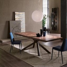 Table 4x4 FISSO en Bois Noyer Canaletto et piétement Métal Verni Bronze