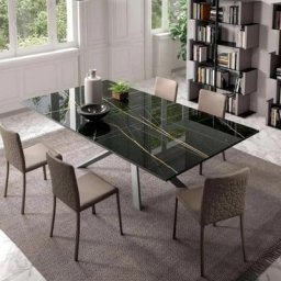 Table extensible Réctangle 4x4 en Marbre Noir et piétement Métal Graphite Mat