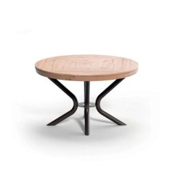 Table à manger CIRKLE extensible en Chêne Ancien Soft et piétement en métal verni bronze