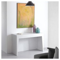 table console extensible MARVEL en acier blanc-plateau bois stratifié coloris blanc mat