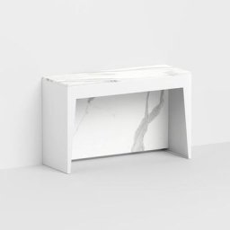 table console extensible MARVEL en acier blanc-plateau bois stratifié coloris marbre blanc