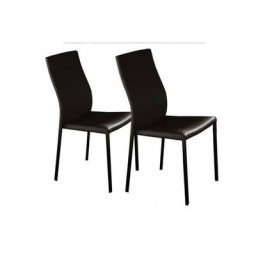 Lot de 2 chaises design HELLEN polyuréthane façon cuir noir pieds laqués noir