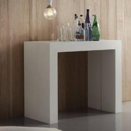Table console extensible LOGIKA finition mélaminé blanc 90 x 45 cm profondeur, 5 allonges de 50 cm