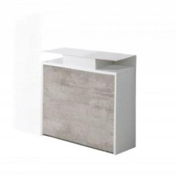 Console extensible Design BALTO PLUS avec tables dépliables gris béton/chaises intégrées Blanc Mat/Structure Blanc