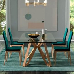 OZZIO PAPILLON Table fixe en cristal transparent et piétement en bois / Medium