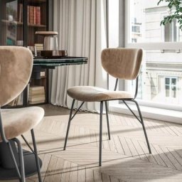 Lot de 2 Chaise COCOON en Velours Beige avec piétement en métal