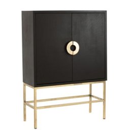 Armoire bar ROYA bois de manguier noir et métal doré