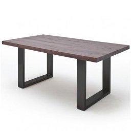 Table repas CAEN 180 X 100 cm plateau chêne vieilli piètement laqué gris anthracite