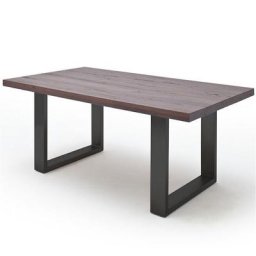 Table repas CAEN 220 X 100 cm plateau chêne vieilli piètement laqué gris anthracite