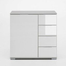Commode ENSSE 4 tiroirs 1 porte blanc et verre blanc