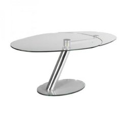 Table de repas extensible ZESTE plateau en verre Piétement CHROME
