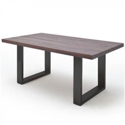 Table repas CAEN 200 X 100 cm plateau chêne vieilli piètement laqué gris anthracite
