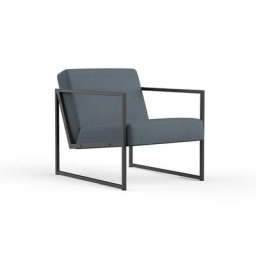 INNOVATION LIVING Chaise design VIKKO, accoudoirs et pieds métal noir Tissu Vivus Dusty Blue