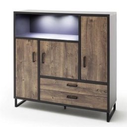 Buffet haut HALTON 2 tiroirs 3 portes 1 niche décor chêne gris cosmos
